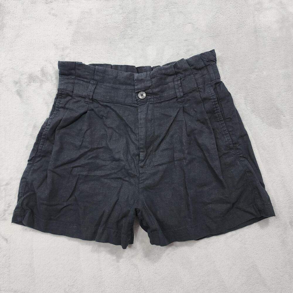 Madewell Shorts Womens 2 Black Paperbag Linen Blend High Rise Pleated Casual